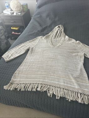 Tommy Bahama Hooded Fringe Sweater in Light Taupe